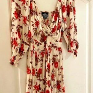 ANGIE WOMEN'S BOHO FLORAL PRINT LONG SLEEVE MINI DRESS S